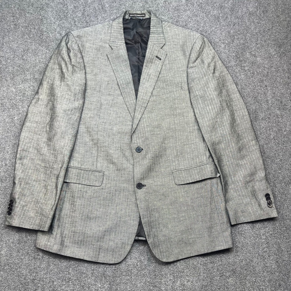 Tommy Hilfiger Mens Grey Herringbone Linen Cotton Blazer Sport Coat Jacket 42L